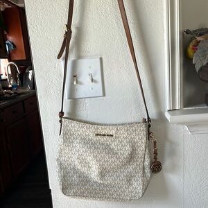 Michael Kors White and Brown Crossbody Bag